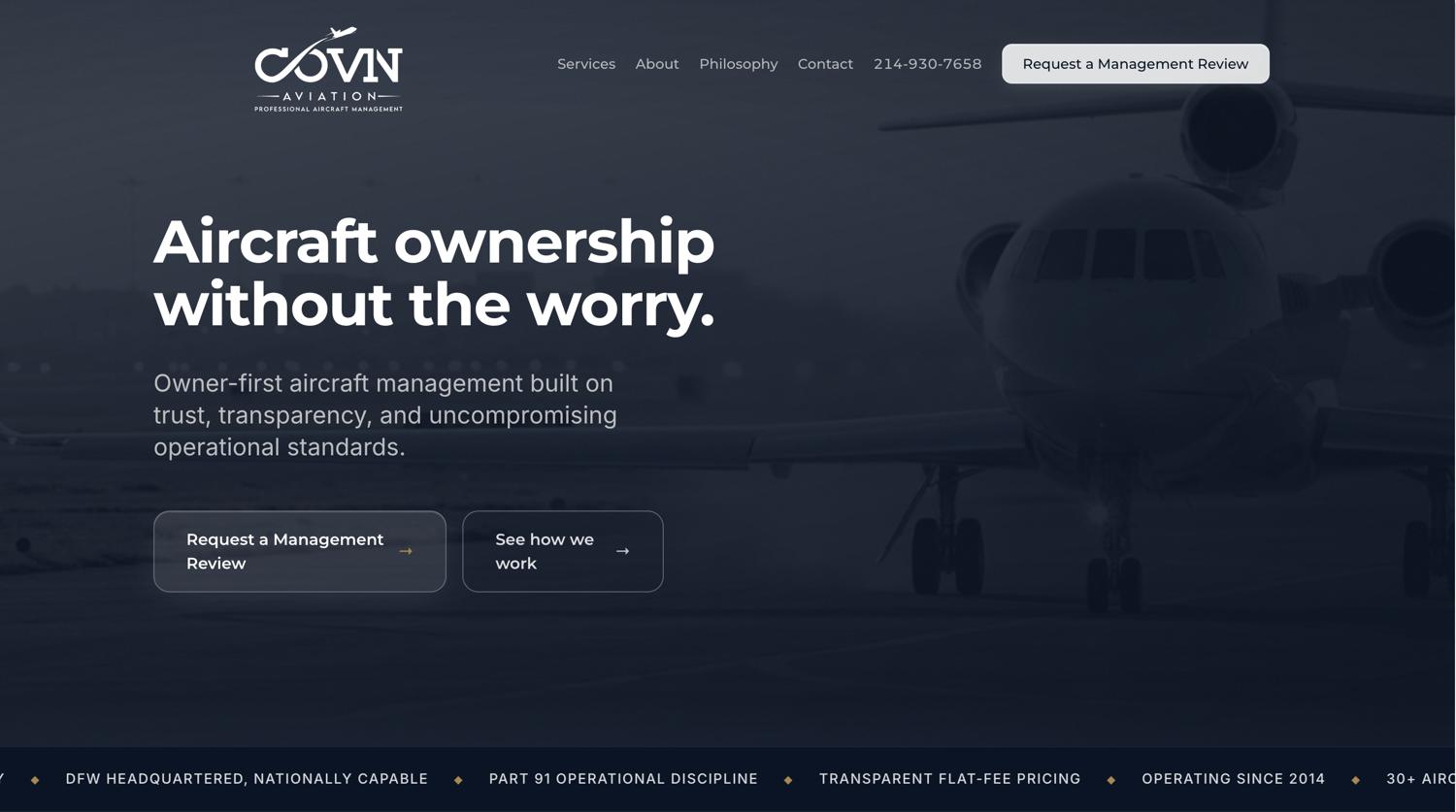 Covin Aviation website rebuilt by ModernWeb in 30 days